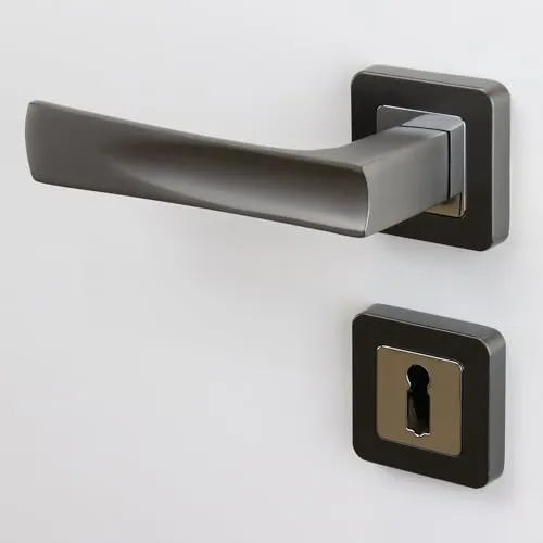 WIR elektronik Quadratische Rosettengarnitur Christoph, breite T-Form, Anthrazit, Zamak, Drückergarnitur, Türklinken-Set, Buntbart (Buntbart)