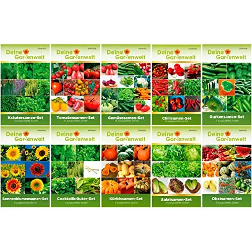 XXL-Saatgut-Set - 88 Samen-Tüten - 10 Sets - Gemüsesamen - Kräutersamen - Tomatensamen - Chilisamen - Kürbissamen - Obstsamen uvm.