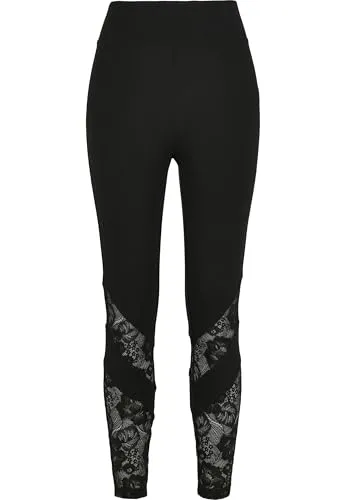 Urban Classics Damen Dames High Waist Lace Inset Leggings, Schwarz, XS EU