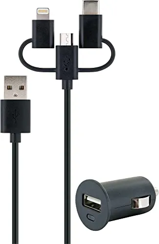 SCHWAIGER LSET1000 513 Ladeset KFZ Ladegerät PKW LKW Multifunktions Ladekabel Lightning Micro-USB und USB-C Anschluss 12V Ladeadapter 1m