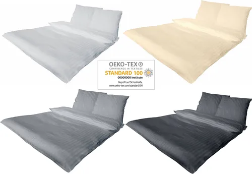 Bettwäsche 135x200 + 80x80 Satin HOTEL DAMAST Premium Baumwolle 4 teilig Champagner