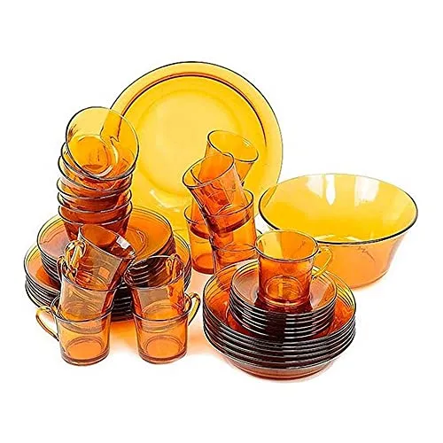 Duralex Geschirr Set, Keramik, gelb - Tafelservice mit 6 tiefen Tellern, 6 flachen Tellern, und weiteren Teilen. Widerstandsfähig und im klassischen Design – perfekt für stilvolle Tischdekoration.