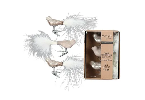 MAGIC by Inge Christbaumschmuck, Christbaumschmuck Vögel auf Clip 4,5cm Glas 3er Set - Fine Alabaster