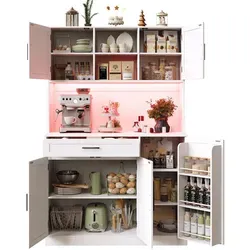 Okwish Buffet Weiß, Küchenmöbel mit LED-Beleuchtung - Moderner Buffetschrank in Weiß mit großzügigem Stauraum. Integrierte LED-Leisten und USB-Anschlüsse erhöhen den Komfort. Perfekt für Küche oder Esszimmer.