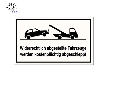 Hinweiszeichen Widerrechtliches Parken Länge 250 x Breite 150 mm weiß/schwarz