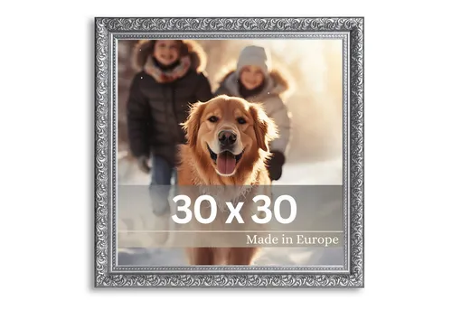 Victor (Zenith) Bilderrahmen Rubens, Bilderrahmen 30x30 cm Schwarz Silber, Bilderrahmen Barock, Antik