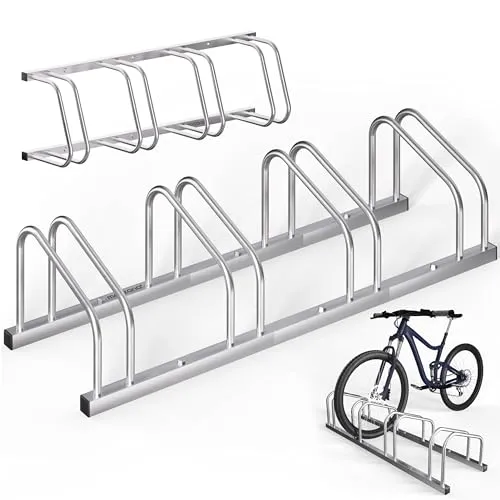 monzana Fahrradständer für 5 Fahrräder - Robuster Mehrfachständer in Silber, ideal für die platzsparende Aufbewahrung von bis zu 5 Fahrrädern mit 65 mm Reifenbreite.