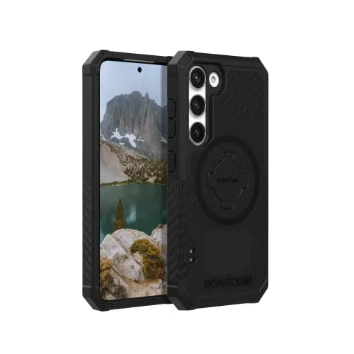 Rokform Galaxy S23 Hülle, Rugged Series, magnetische Hülle mit Drehverschluss, sturzgeprüfte Rüstung (schwarz)