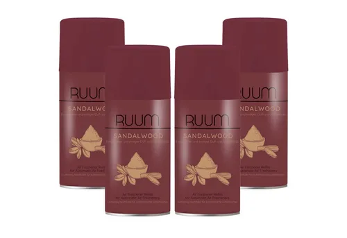 RUUM Lufterfrischer Nachfüller 4er Pack Sandalwood - Duft Nachfüller kompatibel mit Air Wick Freshmatic, Glade Brise - 4x 250 ml Duftspray für Geruchsneutralisierung & Frische