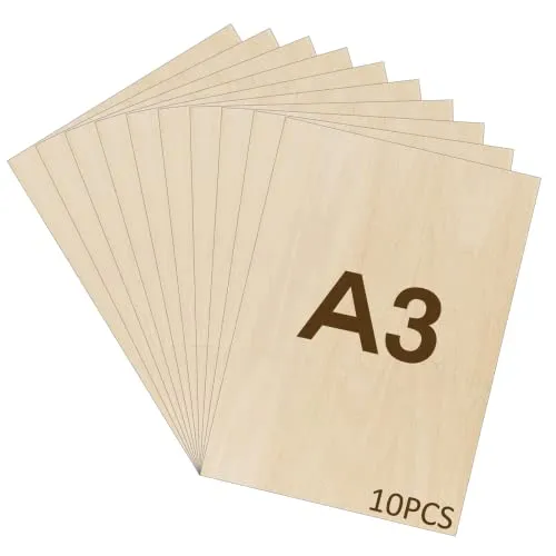 WISYOK 10pcs Sperrholaplatte 2mm, A3 Sperrholz, Holz Platten, Holzplatten zum Basteln, für DIY Holzarbeiten, Laserbearbeitung, Brandmalerei, Modellbau, Geschenke, Deko, Gemälde -420x300*2mm
