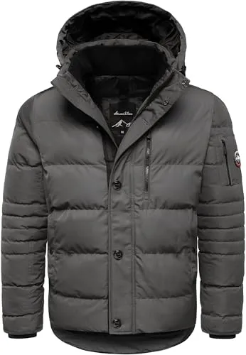 Amaci&Sons Herren Gefütterte Winter Jacke für Männer mit Kapuze 9135 Dunkelgrau XL