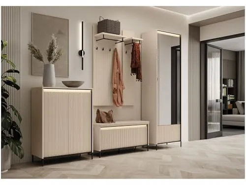 MEBLINI Garderobe Flur Set mit LED-Beleuchtung in beige von MEBLINI