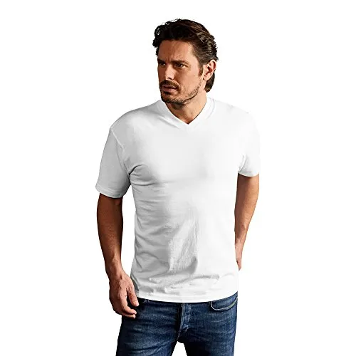 Premium V-Ausschnitt T-Shirt Herren, Weiß, XXL