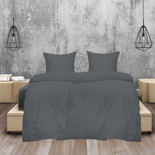 Casa Colori Seersucker Bettwäsche 4 TLG. 135x200 cm - Grau - Bettwäsche-Set aus 100 % Polyester mit hochwertigem Reißverschluss. Atmungsaktiv und feuchtigkeitsregulierend für erholsame Nächte.