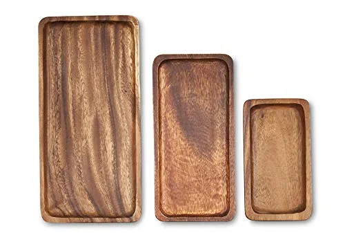 Levandeo® Dekotablett Set - 3er Set aus Akazienholz - Dekotabletts aus handgearbeitetem Akazienholz, lebensmittelecht und einzigartig in Maserung und Form, ideal für Snacks und Dekoration.