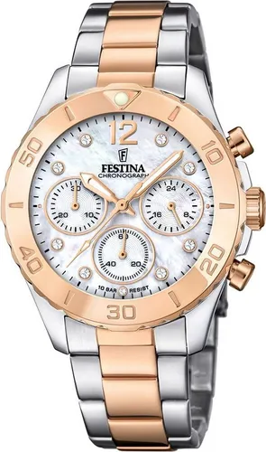 Festina Chronograph F20605/1 - Elegante Damen Uhr - Armbanduhren für Damen: Stilvoller Chronograph aus Edelstahl mit 10 bar Wasserdichtigkeit, perfekt zum Schwimmen und Schnorcheln. Ideal für modebewusste Frauen!
