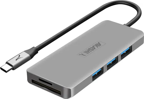 USB-C Hub: 3x USB 1x HDMI 1x USB-C 1x micro-SD / SD, Akashi – Grau