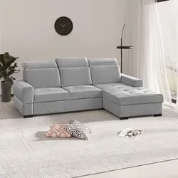 BEAUTYSOFA Ecksofa ALEX MINI - Schlaffunktion & Bettkaste, Hellgrau - Ecksofa ALEX MINI mit Schlaffunktion und verstellbaren Kopfstützen für optimalen Komfort. Ideal für moderne Innenräume, anpassbar mit Ottomane rechts oder links.