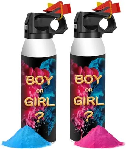 KERNOWO Konfettikanone für Gender Reveal 2 Stück | Rosa und Blau Gender Reveal Rauchbombe 100% biologisch abbaubare Babyparty sicher Pulverrauch, Partyzubehör für Jungen und Mädchen