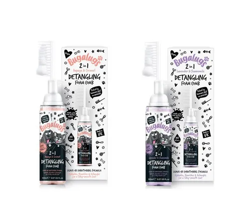 Bugalugs Fellpflege Bugalugs 2 in 1 Entwirrungs- und Pflegeschaumkamm Fellpflege 150ml, 150 ml, (1-St), pH neutral, Hundeshampoo, natürliche Formel, Vegan