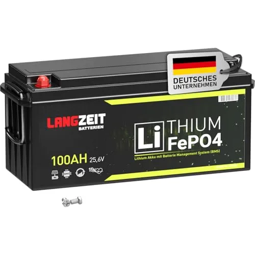 LANGZEIT LiFePO4 100Ah 24V Lithium Batterie - Deep-Cycle-Batterie für Solaranwendungen, extrem langlebig mit 8500 Zyklen und hoher Kapazität. Ideal für Wohnmobile, Boote und als USV, wartungsfrei und sicher.