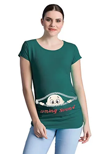 M.M.C. Umstandsshirt Coming Soon - Lustiges T-Shirt für Schwangere - Umstandsshirt-Sets mit süßem Baby Coming Soon Motiv, perfekt für schwangere Frauen. Seitliche Raffungen bieten Komfort und Stil während der Schwangerschaft.