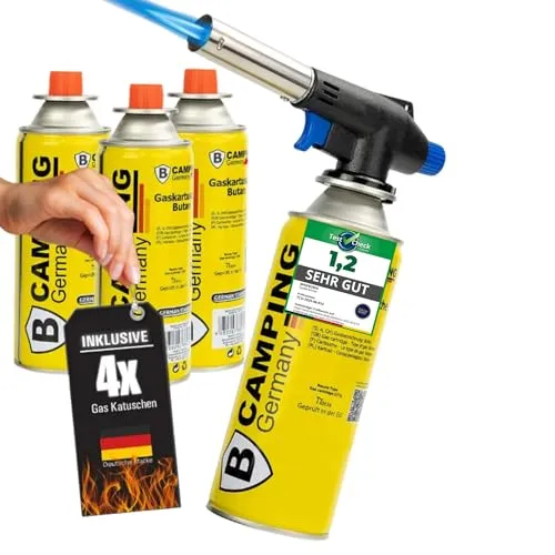 MAGNUM® Gasbrenner [inkl. 4 Kartuschen] Lötlampe Bunsenbrenner 1300 °C | Lötlampe | Bunsenbrenner | Küchenbrenner | 1,3 kW bis 1.300 °C | Piezozündung | 360° drehbar | Handwerk & Küche