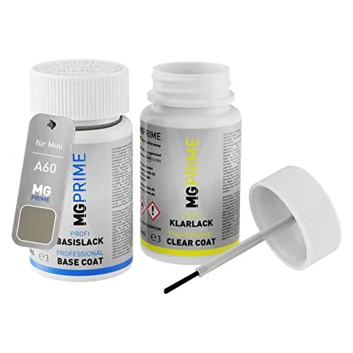 MG PRIME Autolack Lackstift Set für Mini A60 Sparkling Silver Metallic Basislack Klarlack je 50ml