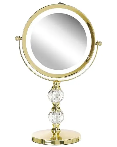 Produktbild Schminkspiegel Gold doppelseitig drehbar mit LED Beleuchtung