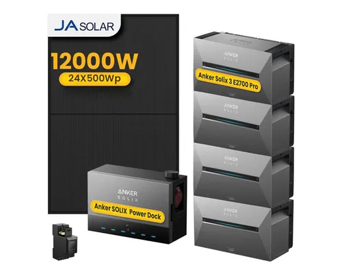 Anker SOLIX Power Dock Multisystem mit 4 Solarbank 3 E2700 Pro & 24 JA Solar Modulen - Leistungsstarkes Komplettset für Solarenergie: 4.8 kW AC-Ausgangsleistung, 10.8 kWh Speicherkapazität und intelligente Echtzeit-Optimierung mit Smart Meter. Ideal für nachhaltigen Stromverbrauch.
