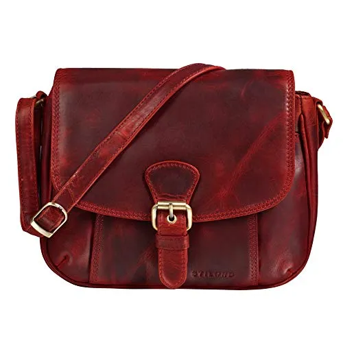 STILORD 'Violeta' Leder Umhängetasche Damen Vintage Handtasche klein Schultertasche Abendtasche Partytasche Freizeittasche Echtleder, Farbe:kara - rot