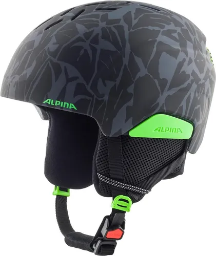 ALPINA PIZI JR Helm 2024 - Leichter Kinderskihelm in black-green camo - Skihelme & Snowboardhelme - Der PIZI JR Helm ist extrem leicht, robust und bietet optimalen Schutz für Kinder beim Skifahren und Spielen im Schnee.