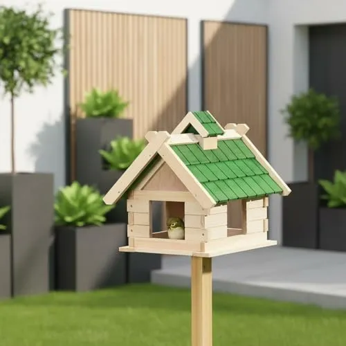 Mucola Vogelhaus - Handgefertigte Vogelvilla aus Holz - Tierhäuser: Stilvolles, weißes Vogelhaus mit echten Holzschindeln, perfekt für Garten und Balkon. Bietet Vögeln einen sicheren Unterschlupf und ist einfach aufzubauen.