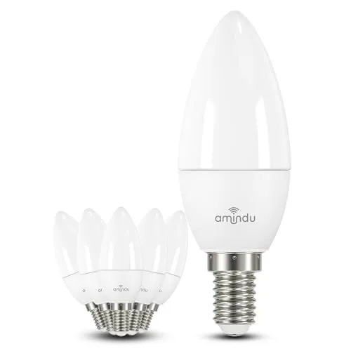 Amindu LED Birne E14 dimmbar 4,9W ersetzt 40W kaltweiß 4000K – LED 6er Pack – Energieeffizientes Leuchtmittel E14 in Kerzenform mit 470 Lumen