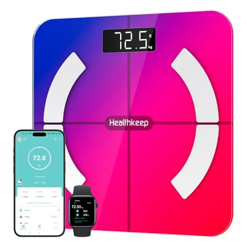 Healthkeep Personenwaage, verbundene Personenwaage, Bluetooth, Impedanzmesser, hohe Präzision, mit 13 Analysen der Körperzusammensetzung, App, 28 x 28 cm (mehrfarbig)