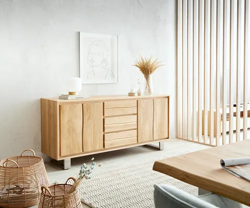DELIFE Kommode Live-Edge 170 cm Eiche Natur in beige von Delife