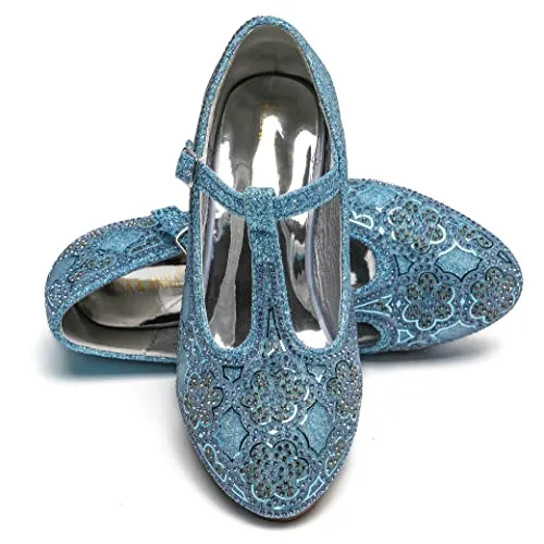 ELSA & ANNA Prinzessin Schuhe Mädchen – Glitzer High Heels für Kinder – 3 cm Absatz für Partys, Fasching, Karneval (BLU22)