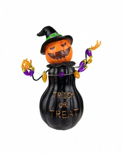 Horror-Shop Dekoobjekt Trick or Treat Kürbis Hexe mit Lichterkette 20 cm - Lustiges Dekoobjekt in leuchtenden Farben, ideal für Halloween. Mit integrierter Lichterkette sorgt es für stimmungsvolle Akzente in Ihrer Dekoration. Perfekt für die gruselige Jahreszeit! Zur Dekoration geeignet, kein Spielzeug!}