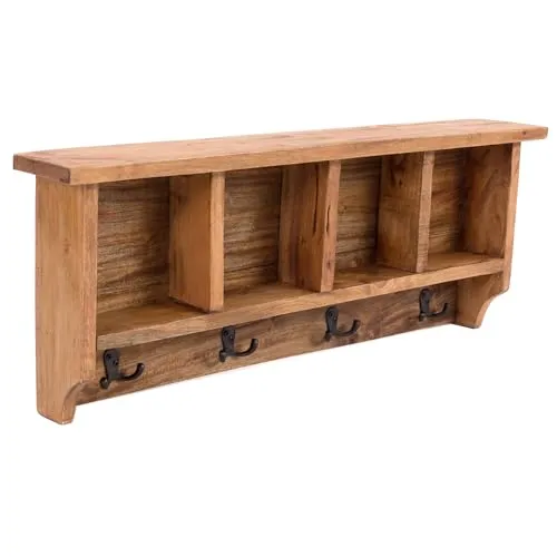 DESIGN DELIGHTS RUSTIKALE WANDGARDEROBE VINTAGE 70 - Garderobenständer aus Recyclingholz, handgefertigt und mit 8 Haken sowie 4 Fächern. Ideal für Flur, Küche oder Badezimmer – ein einzigartiges Unikat im angesagten Shabby-Look.