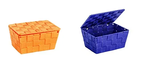 2er WENKO Korb Set Adria mit Deckel, Küchenkorb, Badkörbchen, Kosmetik-Aufbewahrung