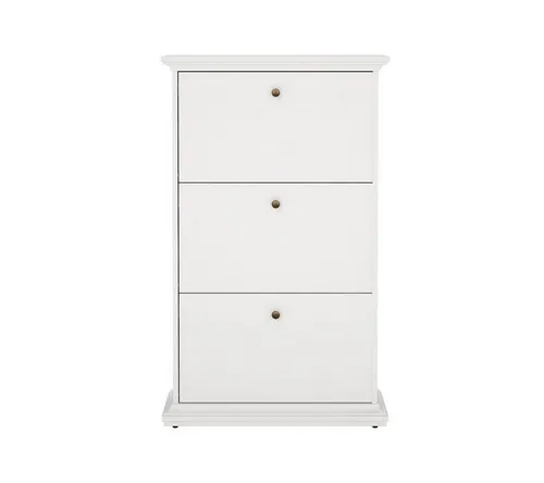 ebuy24 Schuhschrank Venedig - Stilvoller Schuhschrank mit 3 Klappen - Schuhschrank in elegantem Weiß mit 3 Falttüren für einfachen Zugang und platzsparende Aufbewahrung. Ideal für Flur oder Schlafzimmer.