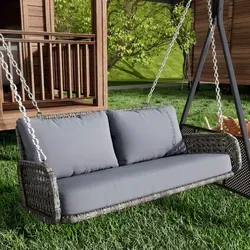 Merax Hollywoodschaukel aus Polyrattan, 2-Sitzer mit Kissen in grau von Merax