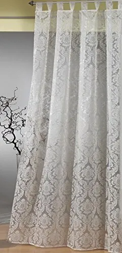 heimtexland Gardine Schlaufenschal Barock transparent mit Flock Ornamenten in Champagner HxB 235x140 cm - edle weichfliesende Qualität schöner Fall …auspacken, aufhängen, fertig! Vorhang Typ264