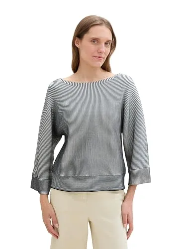 TOM TAILOR Fledermauspullover mit Streifenmuster - Stylischer Pullover in navy mit atmungsaktivem und elastischem Baumwollmaterial, ideal für lässige Outfits.