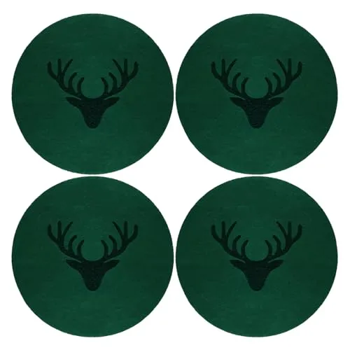 Oblique Unique Filzuntersetzer Rentier Hirsch Rund Grün 10 cm 4er Pack - Getränke Untersetzer als Tisch Dekoration für Weihnachten UVM. - robust und hochwertig