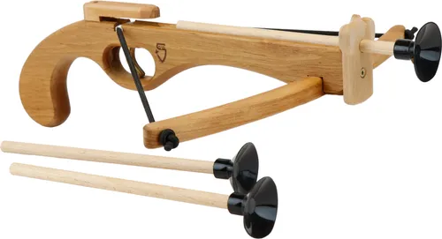 BestSaller 1243 Kinder-Handarmbrust ca. 30 cm, Erlenholz, geölt, inkl. 3 x Saugnapf-Bolzen, natur, 4-teilig (1 Set)