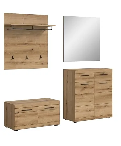 xonox 4-tlg. Garderobenset Scout - Modernes Design für Flur und Diele - Drohnen und mehr: 4-teiliges Garderobenset mit Wandpaneel, Spiegel, Sitzbank und Kommode. Ideal für einen modernen Eingangsbereich und bietet viel Stauraum.