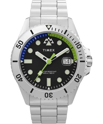 Timex Herren Analog Armbanduhr Freedive - Armbanduhren für Herren mit 42-mm-Edelstahlgehäuse, wasserdicht bis 20 bar und praktischer Kalenderfunktion – perfekt für Abenteuer und Alltag.