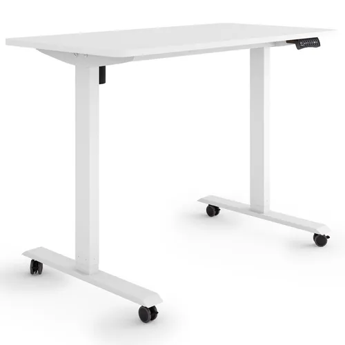 ESMART Germany ETX-121WW Steh-Sitz-Schreibtisch - Ergonomischer Schreibtisch auf Rollen, elektrisch höhenverstellbar von 78,5 - 128,5 cm, mit 3x Memory-Funktion und Aktivitätserinnerung für mehr Gesundheit am Arbeitsplatz.