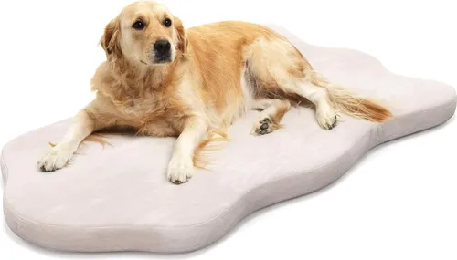 COSTWAY Orthopädisches Hundebett, Hundekissen waschbar, Memory Foam Hundematte mit abnehmbarem Bezug, rutschfest, wasserdicht, für große, mittelgroße Hunde (Beige, Geometrisch)
